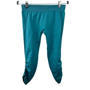 Unity Blue Teal Ruched Ankle Capri Leggings Cropped Seamless Active Yoga USA L
